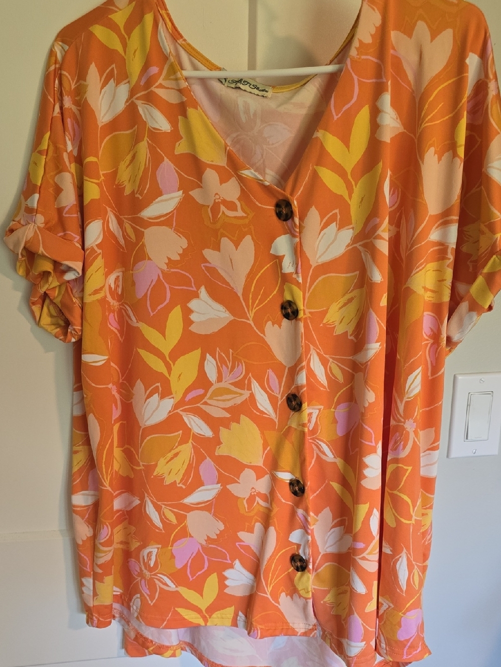 Vivid Floral Button-Front Women’s Top - Orange